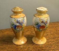 Vintage Lusterware Salt & Pepper Shakers Made In Japan Floral Hand Painted Gold picture