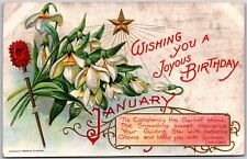 1909 Wishing You A Joyous Birthday January Flower Bouquet Greeting Postcard picture