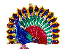 PEACOCK Bird Hand-Punched Tin Ornament Colorful Mexican Folk Art picture