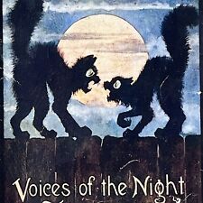 Vintage Black Cats Voices of the Night Postcard Fighting Under the Moon 1909 UNP picture