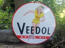 OLD VINTAGE VEEDOL MOTOR OIL GASOLINE PORCELAIN ENAMEL GAS STATION PUMP SIGN  picture