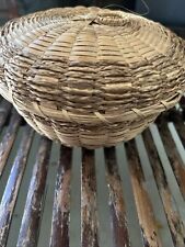 Native American MOH Splint Wood Basket w Lid Curl 5x3  MOHAWK picture