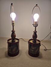 Rare Pair of Americana Vintage Drum Lamps embossed with American Eagle and Flag picture