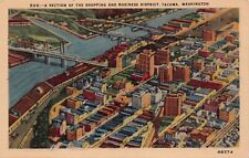 Tacoma WA Washington Pierce County Aerial View Downtown 1940s Vtg Postcard K12 picture