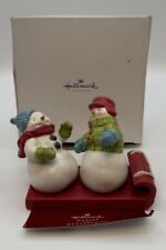 Rare Hallmark Artist Collection Snowmen Sledding Salt & Pepper Shakers Holiday picture