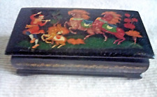 Russian (Palekh) Black Lacquered Wood Troika Hinged Trinket Box (Signed)) picture