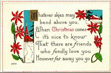Christmas Poem Pointsettias Snowy Chapel Scene Embossed 1920s Postcard picture