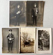 Lot of 5 Antique Real Photo RPPC Men in Uniform w/Trumpets & Cornets Early 1900s picture