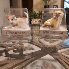 PAIR Vintage Cat Figurines Fine China Taiwan Playful Poses Flower Scarves  picture