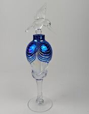 Royal Limited Crystal Blue Perfume Bottle Hummingbird Swirl Art Glass Iridescent picture