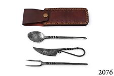 HAND FORGED MEDIEVAL EATING UTENSIL FEASTING SET SPOON, KNIFE & FORK TX-DAMASCUS picture