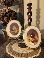 Vtg Italian Florentine Gold Gilded Wall Plaque Pottery Art Picture Wooden Set /2 picture