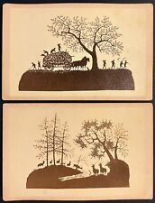1860s FOLK ART CUT PAPER SILHOUETTES 2 CDV PHOTOGRAPHS RARE SUBJECT FARMING DEER picture