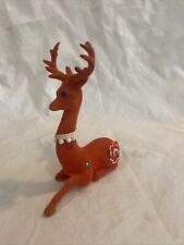 Vintage 1950-1960's Sitting Flocked Christmas Ornament Red Reindeer 6”tall picture