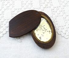 Small ATQ French Pocket Distressed Mirror Wooden Case Paper Label Versailles picture