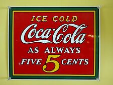 1990 Vintage Coca Cola Porcelain Enamel Metal Sign ICE COLD  5 CENT picture