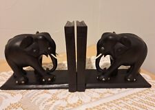 Impressive Vintage Wooden Hand-Carved Ebonized Asian Elephant Bookends, 1940s picture