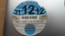 Rare Collectable old tax disc from DEC 2012.............................       . picture