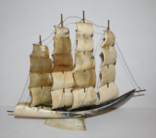BEAUTIFUL RETRO 4 MAST SHIP MADE OF COW HORNS picture