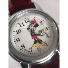 Vintage Minnie Mouse Wrist Watch Lorus Hong Kong Walt Disney V501 8N70 Red Leath picture