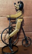 Vintage Folk Art Wood Mickey Mouse On A Metal Penny Farthing picture