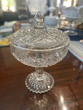 Early American Pattern Glass Vintage Cut Lead Crystal Glass Footed Compote w/Lid picture