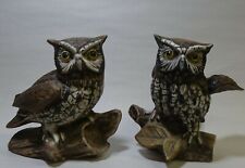 Vintage Pair Of 2 HOMCO Porcelain Ceramic Hand Painted Owls 1970's Era picture