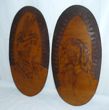 2 Wooden Wall Plaques Native Sioux Indian 2008 Woman & Man 20