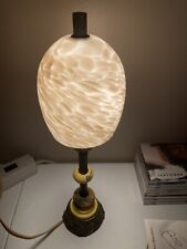 Antique Brass Chinese Table Lamp Ceramic 11 Inch 1920s With Glass Pendant Shade picture