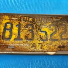 Vintage 1947 Indiana License Plate - Yellow w/ Embossed Blue Numbers 813-522 picture