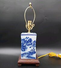 Vintage Porcelain Lamp Blue On White Asian Chinoiserie Mid-Century picture