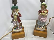 vintage victorian style pair of table lamps man & woman antique picture