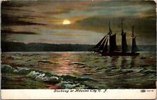 Postcard~Atlantic City N.J.~Yachting~Sailing Ship at Night~Full Moon~c1910 picture