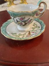 VINTAGE FINE CHINA TEACUP & SAUCER SET, HAND DECORATED, HEAVY GOLD GILT, EUC picture