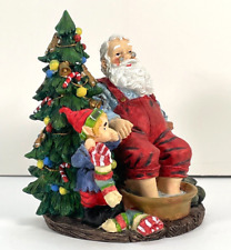 Crinkle Claus Santa w/ Elf Resin Figurine Holiday Decor  Vtg Sear Roebuck picture