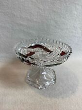 Red/Clear Round Crystal Shallow Candy Dish/Candle Holder with Pedestal Stand picture