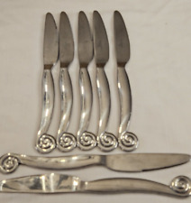 Gibson Vintage Steel Swirl Spiral Cutlery by Gibson 7 Dinner Knives picture