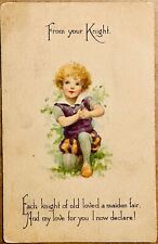 Little Boy Knight Offers Romantic Love Adorable Antique Postcard c1910 picture