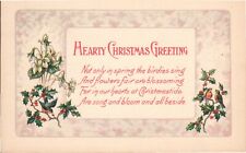 Old Hearty Christmas Greeting Postcard 1920's postmark Birds Holly Bushes picture