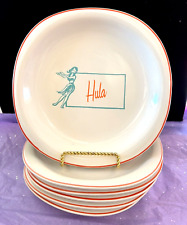 VINTAGE OLD STOCK TOMMY BAHAMA HAWAIIAN HULA GIRL CERAMIC PLATE SET OF 6 *NEW* picture