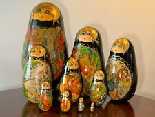 VTG RUSSIAN MATRYOSHKA NESTING DOLLS 10 Pieces, Signed & Hand Painted, GOOD COND picture