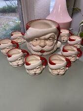 Vintage  Santa Claus Ceramic Punch Bowl w/ Ladle and 8 Cups Jamar Mallory 10 Pc picture