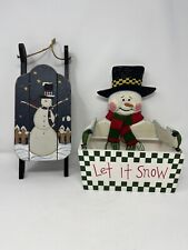 snowman christmas sled card/mail holder holiday wood snowmen winter traditional picture