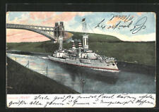 Ak Battle Ship SMS Wörth by The Ostasiengeschwader on The Kaiser Wilhelm-Kanal picture