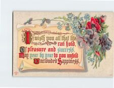 Postcard Best Wishes Greeting Card Flowers Art Print Embossed picture