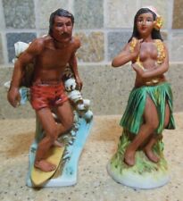 Vintage Hawaiian Distilleries Okolehao Ceramic Surfer & Hula Girl Decanter Set  picture