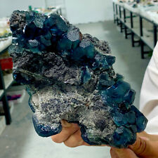 2.52LB Rare transparent blue-green cubic fluorite mineral crystal sample/China picture