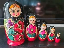 Vintage Russian Wooden Nesting Dolls Set Of 5 Flower Design Original Label picture