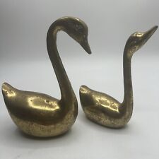 Vintage Pair Brass Swans Geese Small Figurines MCM Mid Century picture