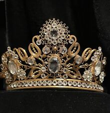 Antique Large French Religious Bejeweled Brass Tiara Crown picture